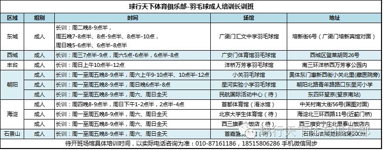 球行天下羽毛球培训课程安排