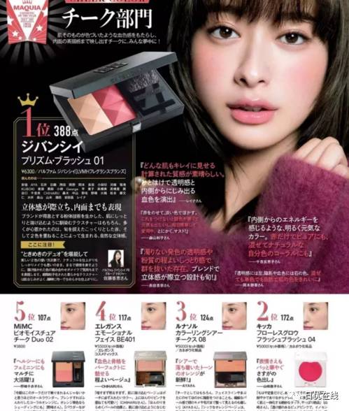 日本maquia美妆杂志2017下半年彩妆大赏排行榜