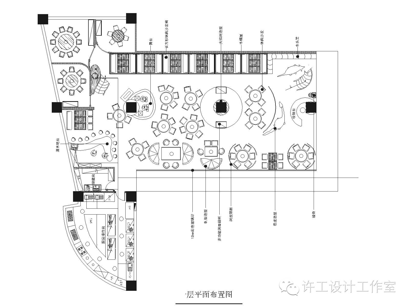 二层平面布置图 餐厅侧面透视图