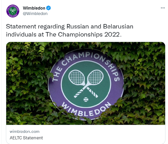 杠上了!因温网禁赛俄罗斯和白俄罗斯球员，ATP、WTA宣布，取消赛事排名积分!