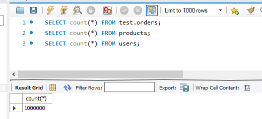 三张表 1百万，10万，1万