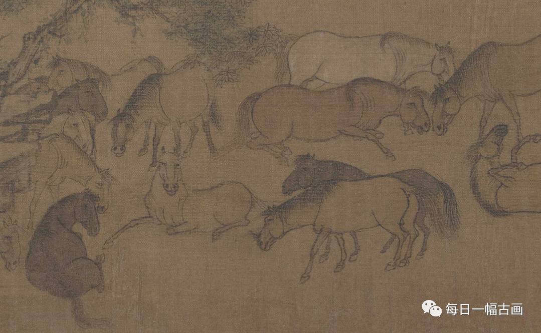 惟临摹古画用绢素着色北宋李公麟临韦偃牧放图卷