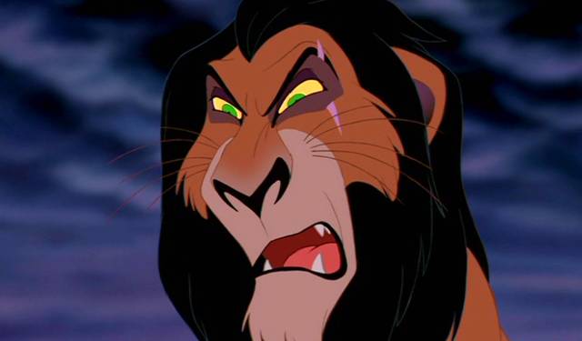 在迪士尼的动画片《狮子王》里,篡位的反派不但脸上有一道长长的刀疤