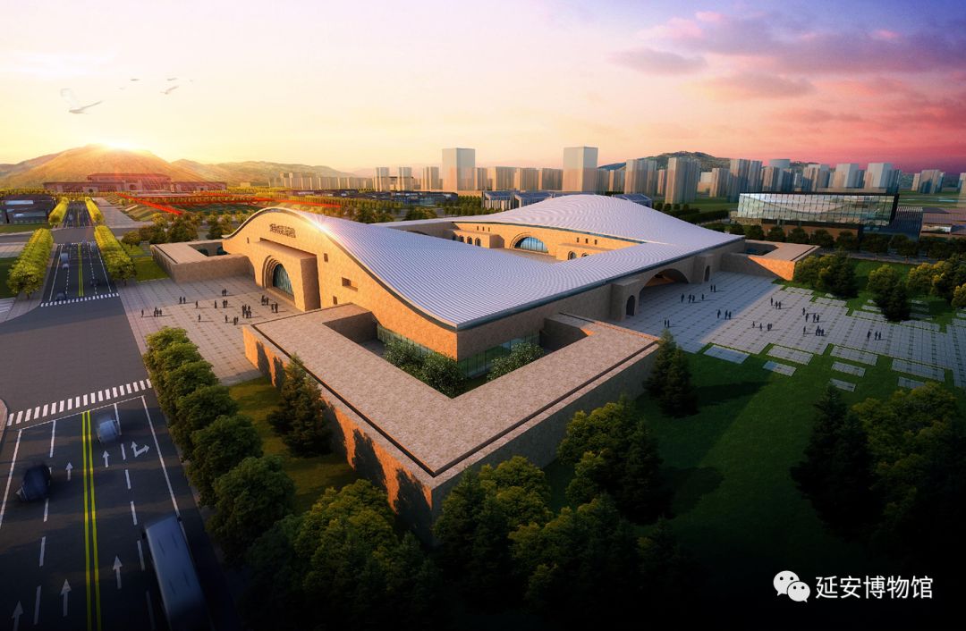 新建的延安博物馆坐落于延安新区中轴线上,南临大剧院,北望人民公园和