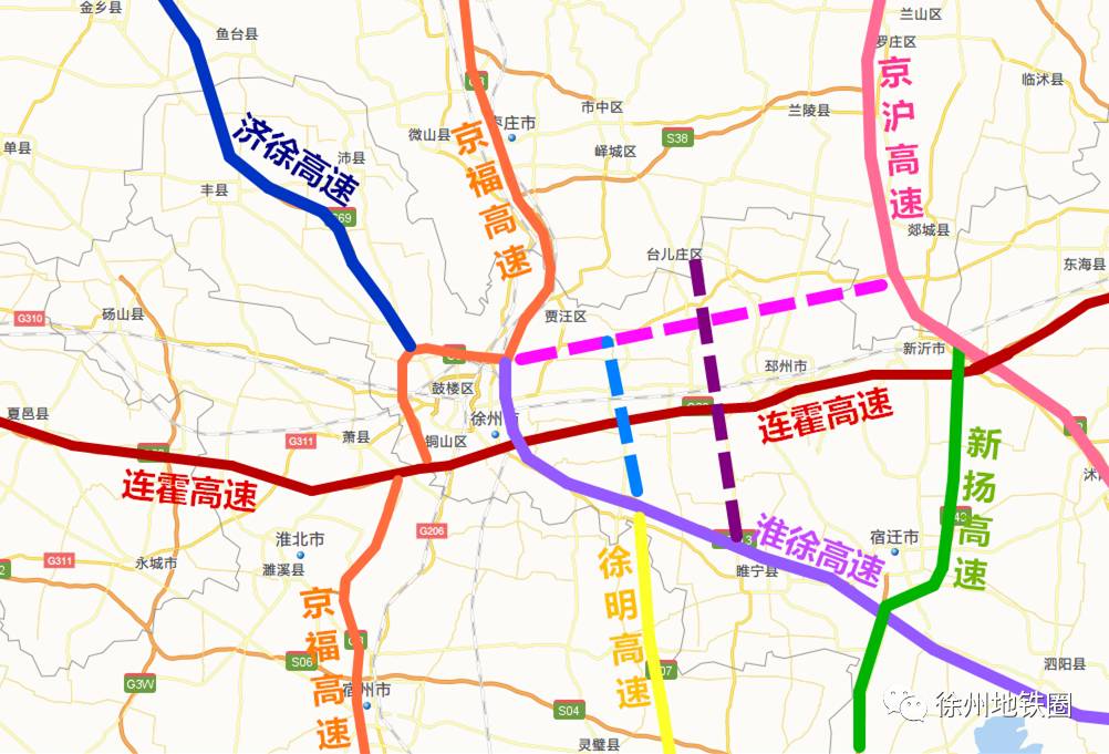 徐州境内目前共有7条高速公路,分别为京沪,连霍,徐淮,京福(徐州东绕城