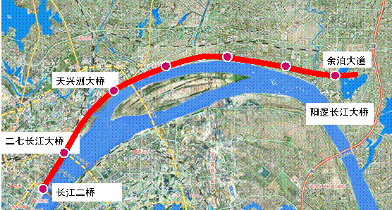 江北快速路由二七长江大桥立交至阳逻余泊大道,沿江串起江岸,黄陂