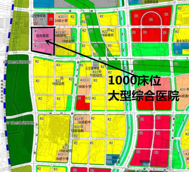 唐冶片区西北角,于飞跃大道与龙凤山路路口处,规划建设1000床位综合