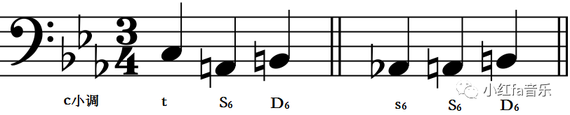 小调中的 s-d6 连接时,低音应作减五度下行而不作增四度上行;小调中的