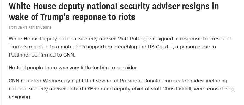 果然!美媒：白宫国家安全副顾问马特&#183;波廷格辞职