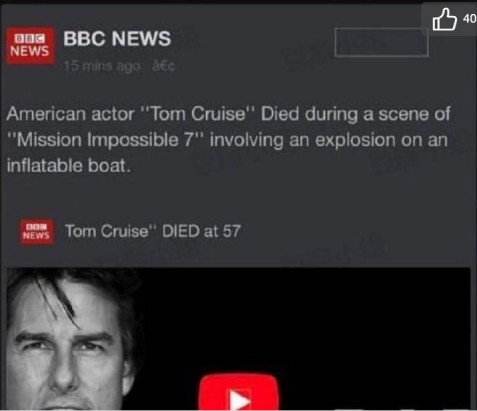 汤姆·克鲁斯拍戏时意外身亡?别信!这个账号被曝专职造假