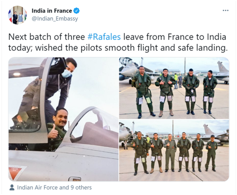 印度大使馆宣布三架“阵风”战斗机从法国飞往印度，印网友祈求：氧气瓶和呼吸机也带一些吧..