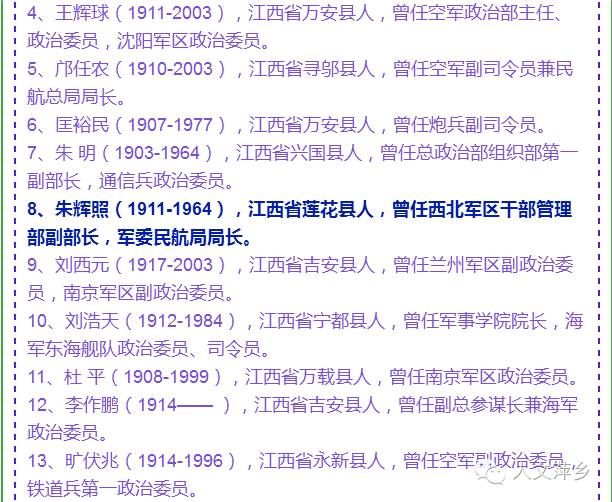 江西籍开国将军名录,籍贯,职务等信息大全!