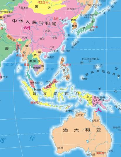 从地图上看,澳洲大陆和印度尼西亚非常接近.图片
