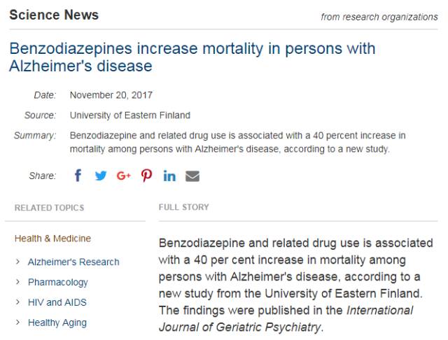 安定类药物使阿尔茨海默病死亡率增加40%