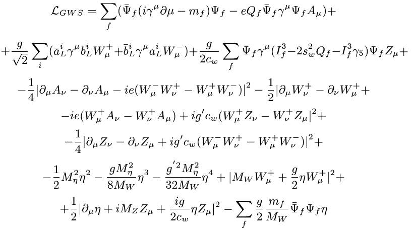 模型的场方程: 格拉肖-温伯格-萨拉姆的弱电统一模型中的拉格朗日量