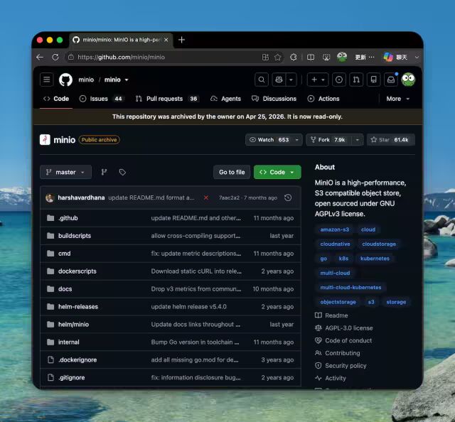 MinIO 又砍一刀:开源社区版没了,Docker 镜像也删干净了。 3