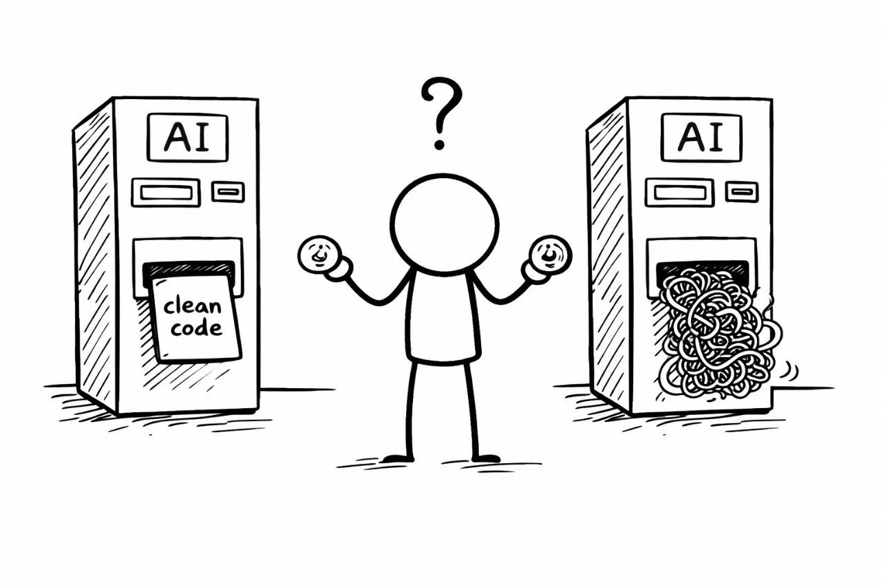 Image 3: Same prompt, same AI, different results - clean code or spaghetti