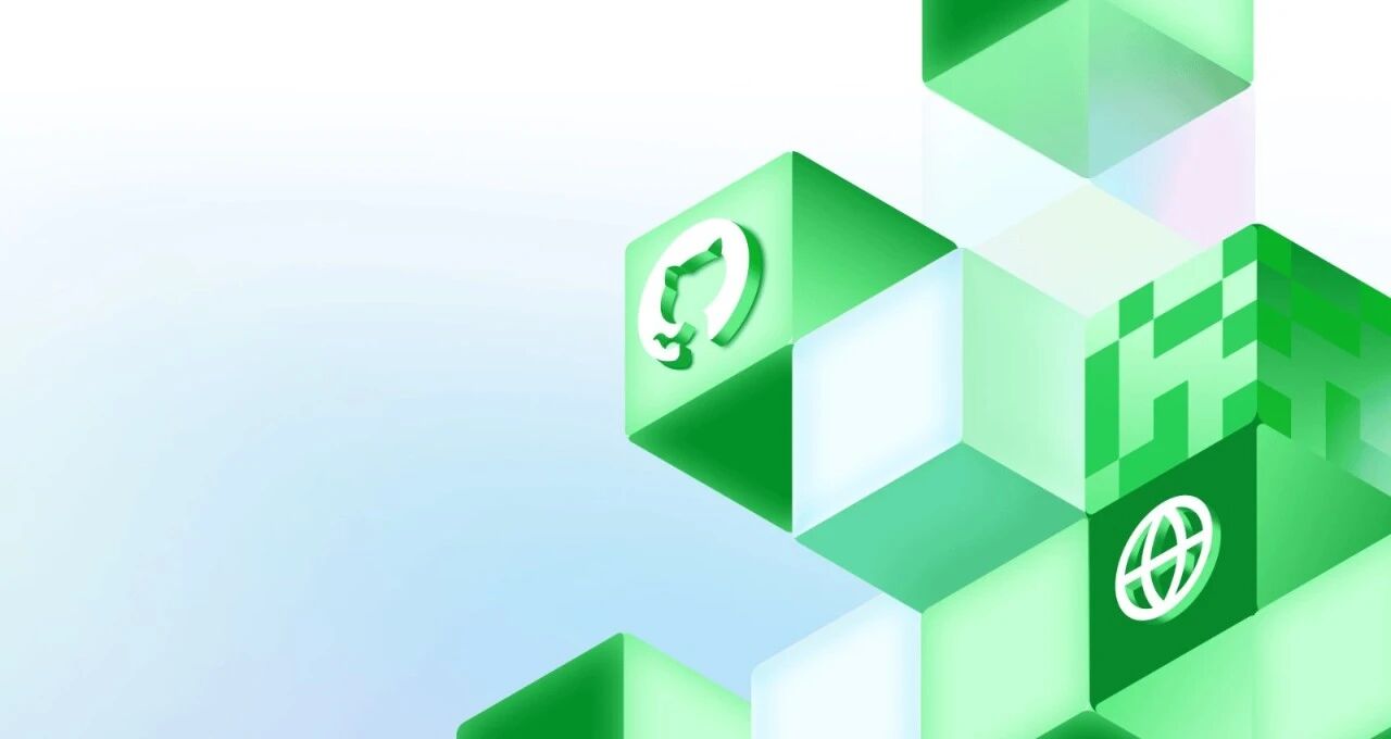 Image 8: Geometric blocks featuring the GitHub invertocat logo and a web icon in a decorative background.