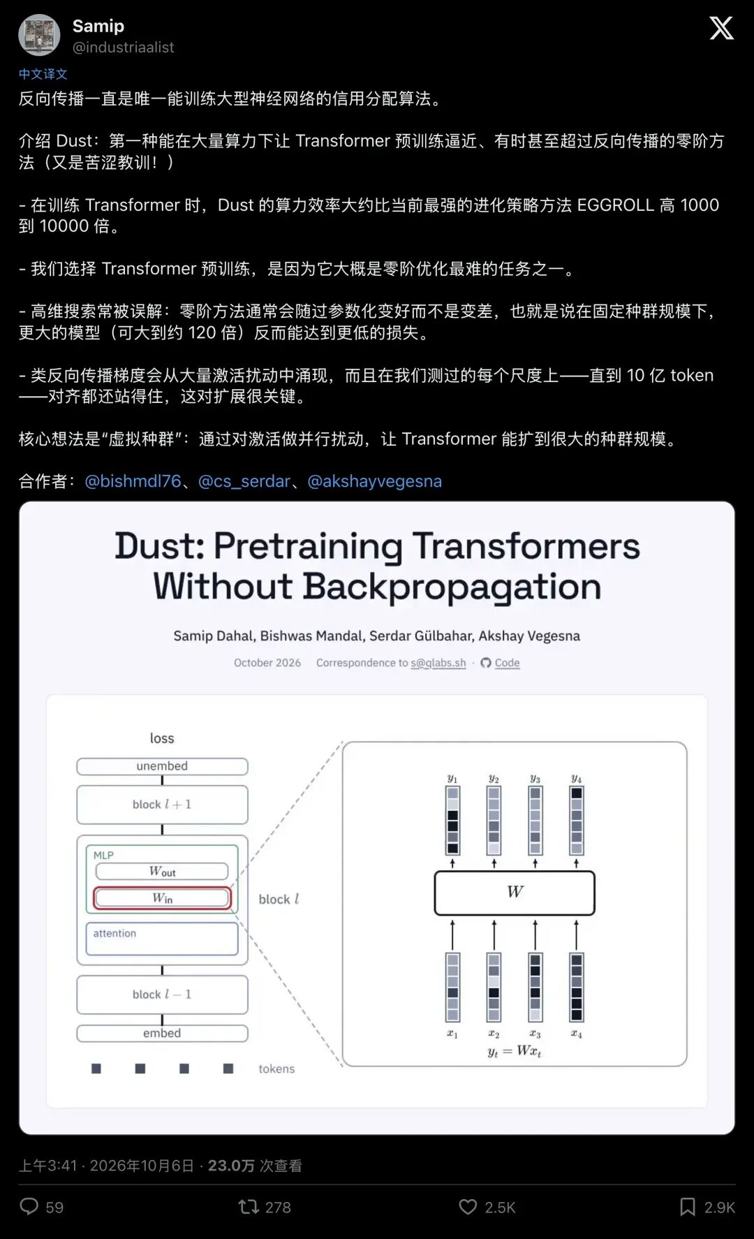 Samip 宣布 Dust 的视频帖卡片