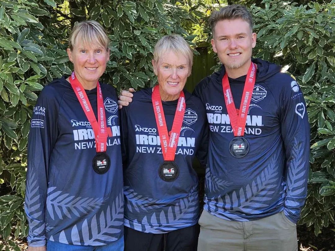 Jane Lee, 75 (centre), her daughter Sarah Lee, 52 (left) and grandson Oliver, 26, took on the Ironman race together, proving that determination runs in the family.