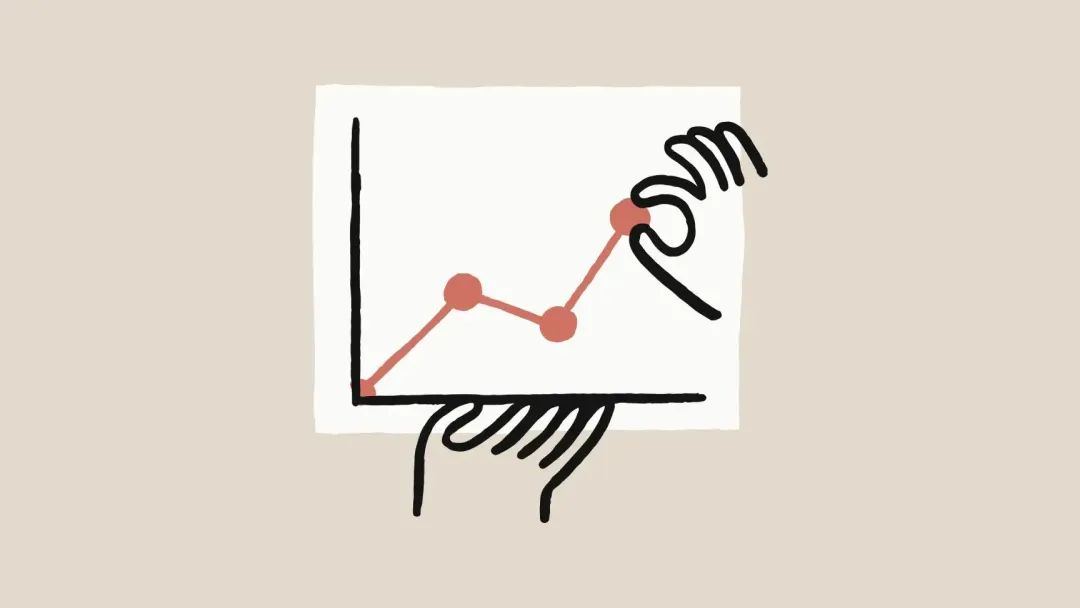 Economic index hero image, a minimalist illustration of a simple line graph showing an upward trend, drawn in coral with black axes. The graph is being presented on what appears to be a piece of paper or canvas, with decorative hand-drawn flourishes around the edges resembling fingers holding up the presentation.