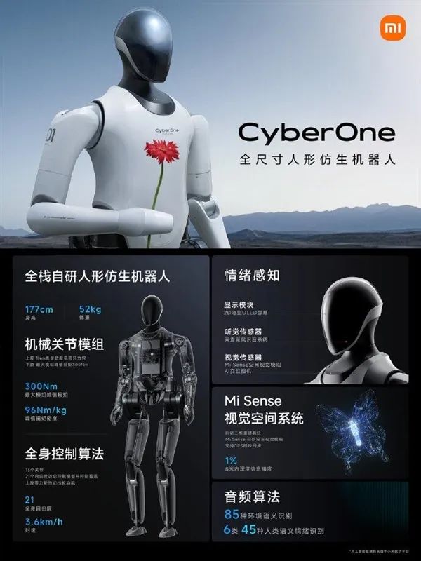 “铁大”亮相！一图看懂小米全尺寸人形仿生机器人CyberOne