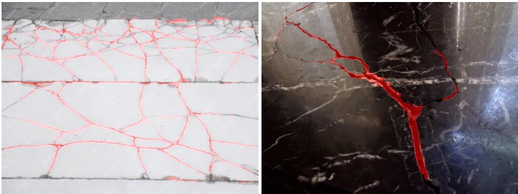 图1：ConvNeXt V2 Huge U-Net模型在黑白色大理石图像上的分布外预测结果