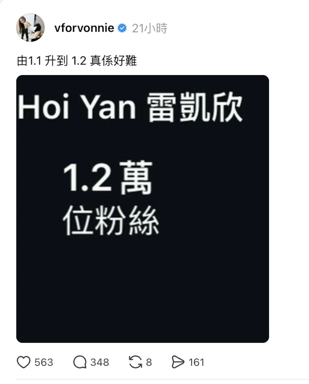 雷凱欣進駐Threads！（Threads截圖）