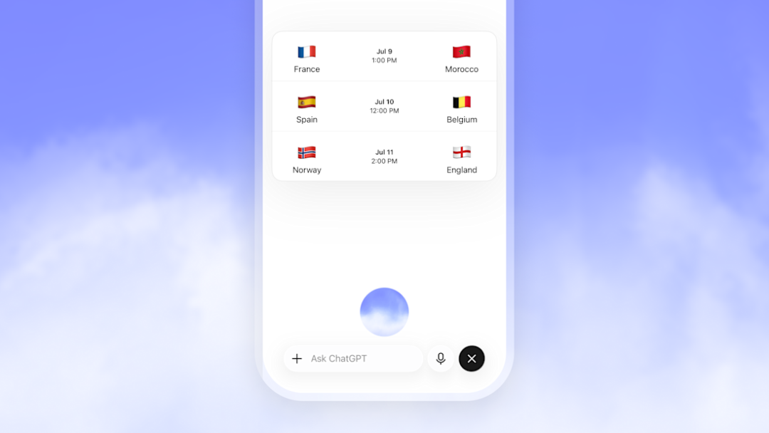 ChatGPT Voice 显示球赛赛程