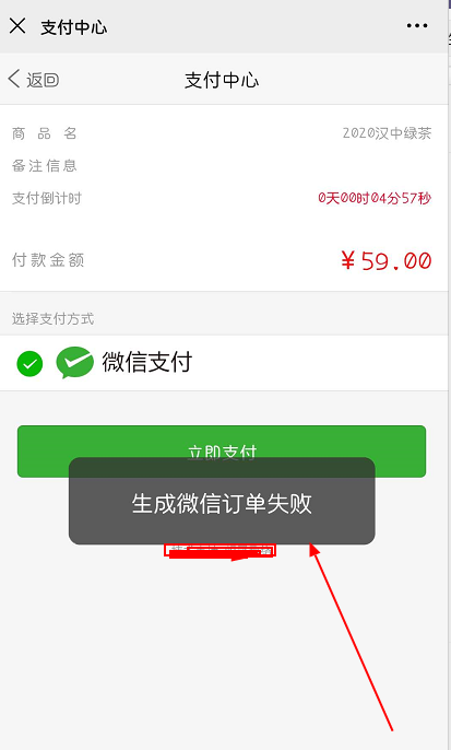 微信支付过程中成功下单支付时提示生成微信订单失败是什么意思要怎么