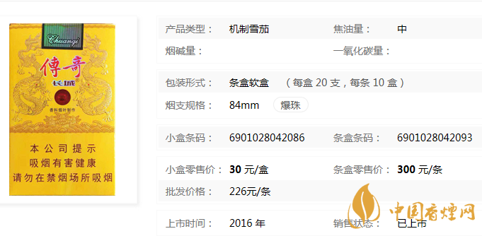 长城软传奇批发香烟价格参数