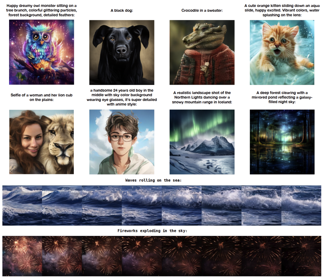 图11：VILA-U 可以在给定文本输入的情况下生成高质量的图像和视频