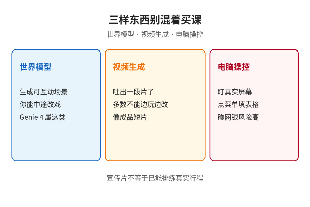 世界模型 vs 视频生成 vs 电脑操控