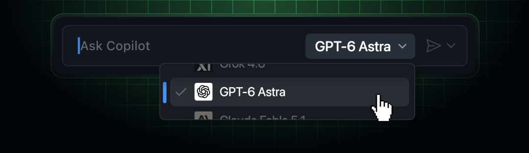 GitHub Copilot 模型选择器中已选中 GPT-6 Astra