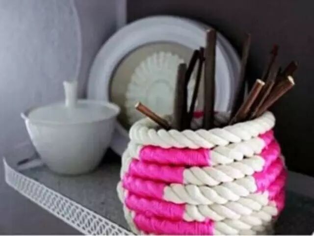 [旧物改造]麻绳和胶水改造成个性实用的收纳篮210503