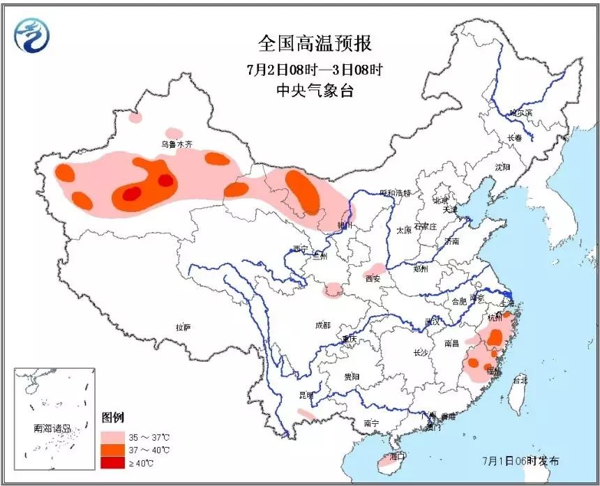 月,我國中東部大部分地區,以及新疆,內蒙古等地區的月平均最高氣溫都