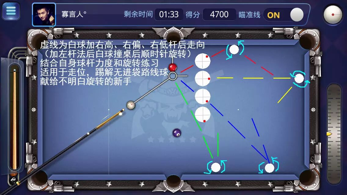 【图文详解】白球加杆走位和旋转指导