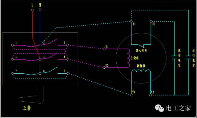 倒顺开关接单相电机正反转接线图的图3