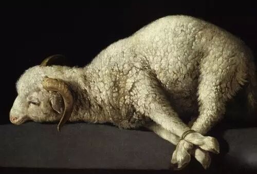 以撒不知自己是祭品,跟随父亲上山,亚伯拉罕准备好一切,正将儿子放上