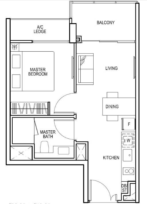 2房一厅户型图,65平方米,户型方正,设计合理