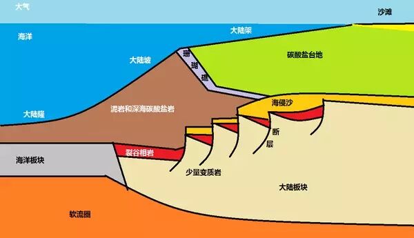 于地壳活动不那么活跃的大陆架浅海和海底,以及广泛分布于陆地的表面