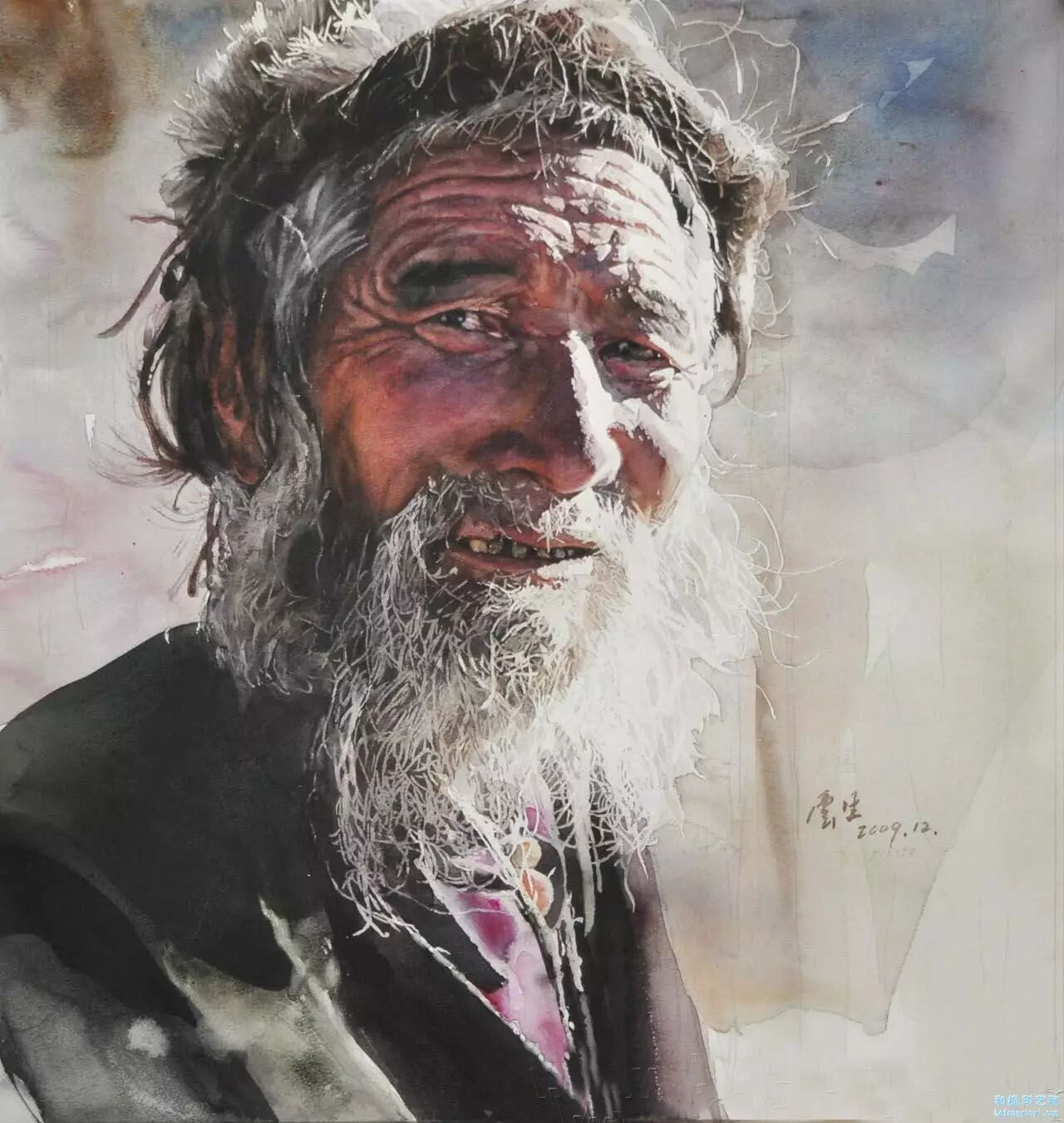 流光溢彩刘云生藏民人物水彩画