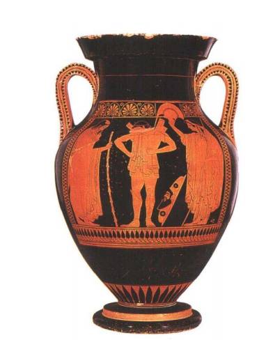 《辞行出征的战士》 古希腊红绘瓶画 公元前600年4▼即艺术活动和审美