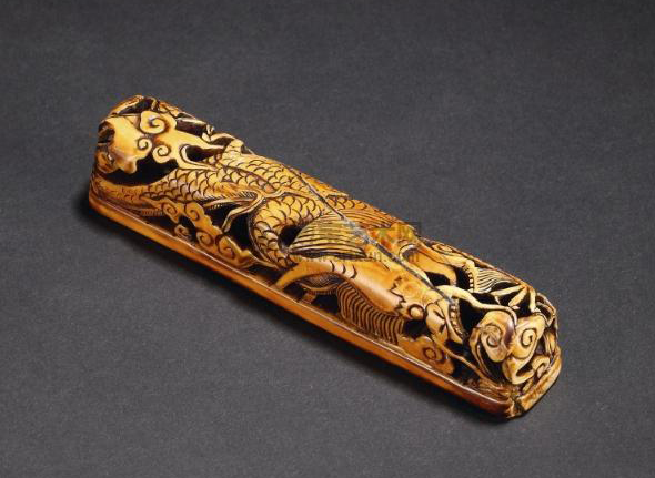 铜錾古琴式纸镇铜胎掐丝珐琅纸镇清铜镇纸金丝楠阴沉木镇纸黄玉螭纹