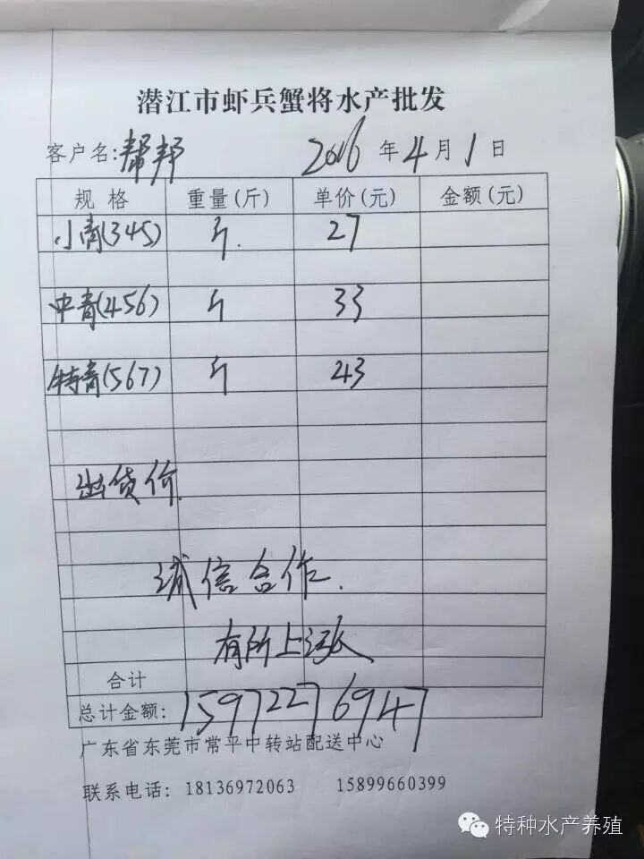 【新增湖北孝感】4月1日小龙虾报价单(出货单 收货单)