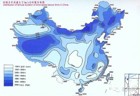 中国风力资源分布