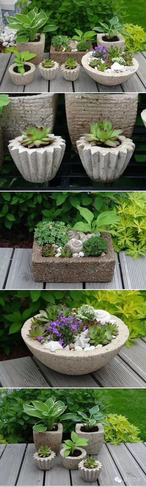 diy用水泥自制经济独特的多肉植物花盆