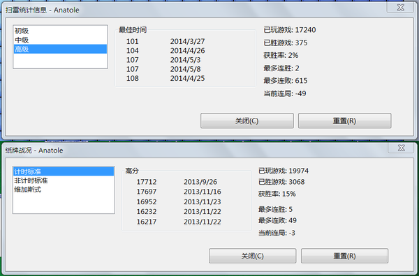 不断刷新扫雷和纸牌的最高分