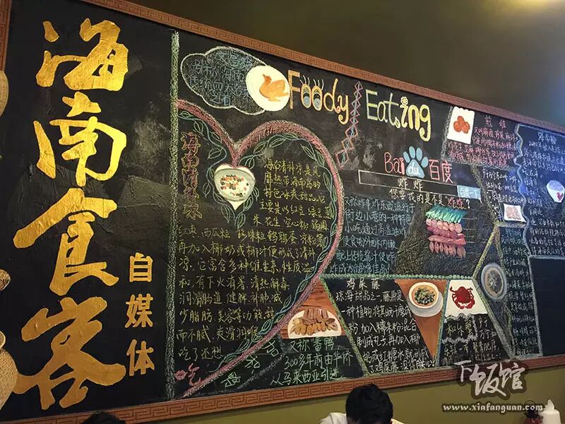 另一面墙是老板精心做的板报,科普海南小吃小姿势哒,萌萌地介绍了炸炸