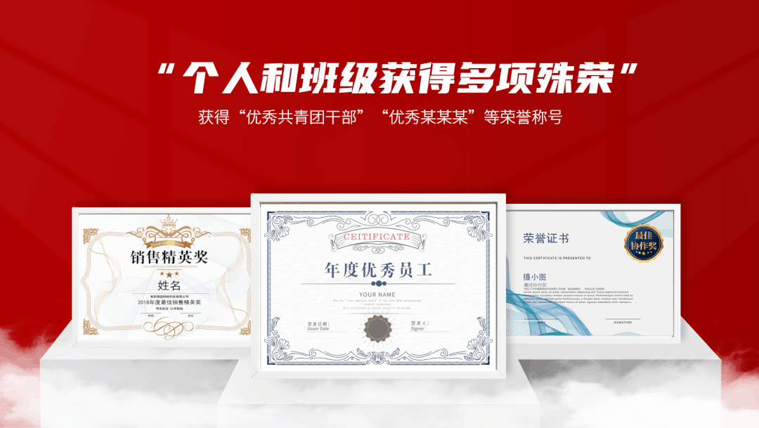事先把ppt设计成合集页→单页荣誉证书→合集页→单页荣誉证书的情况